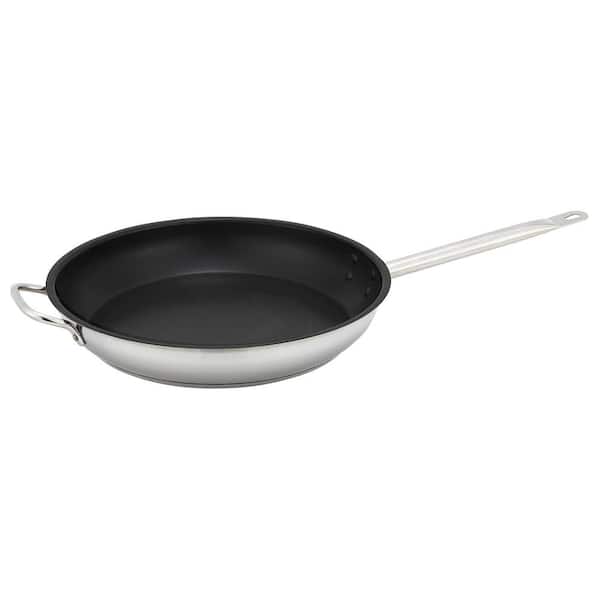 Winco 12 in. Non-stick Stainless Steel Frying Pan with Helper Handle