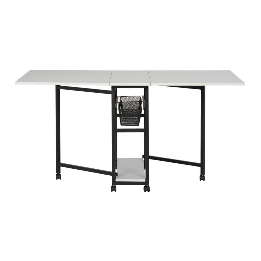 Charcoal & White Mobile Sewing Craft Table with Wire Storage