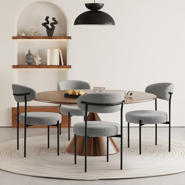 WESTINFURNITURE Bayville Modern Sherpa Upholstered Metal Frame Side Dining Chair Set of 4 in Light Gray