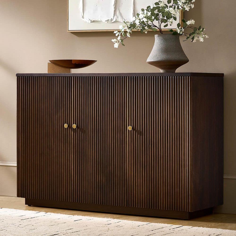 JAYDEN CREATION Lucy Walnut 48 in. Wide 3 door Wood Sideboard with