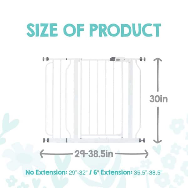 29 in. - 38.5 in. Easy Step Baby Gate, Pressure Mounted, White