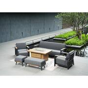 Betty 7-Piece Aluminum Patio Fire Pit Deep Seating Set with Gray Acrylic Cushions and Ottomans