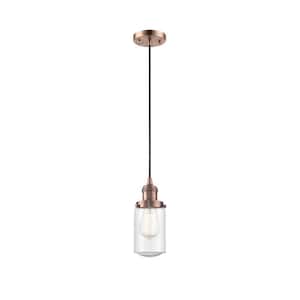 Dover 100-Watt 1 Light Antique Copper Shaded Mini Pendant Light with Seeded Glass Shade