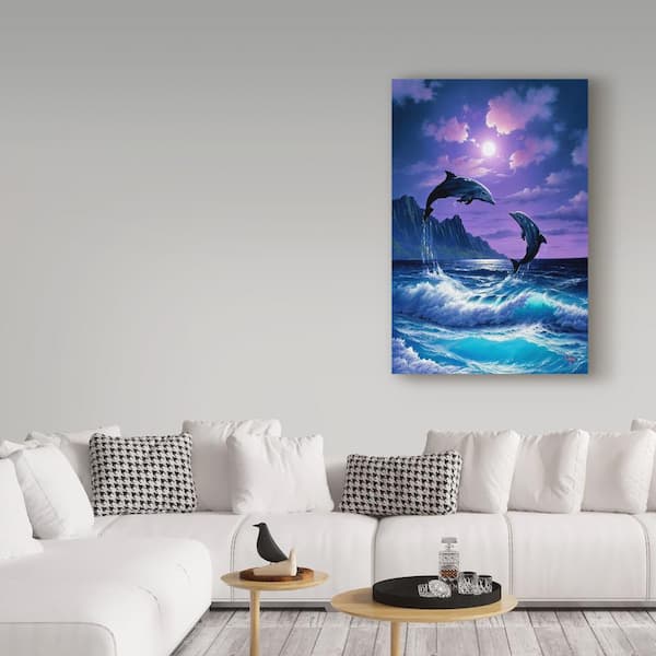 Trademark Fine Art 16 in. x 24 in. Jumping Dolphins by Anthony