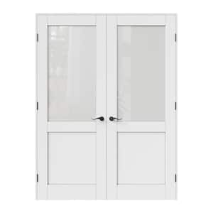 64 in. x 96 in. Universal Handed 1/2-Lite Frosted Glass White Solid Core French Door with Quick Assemble Jamb