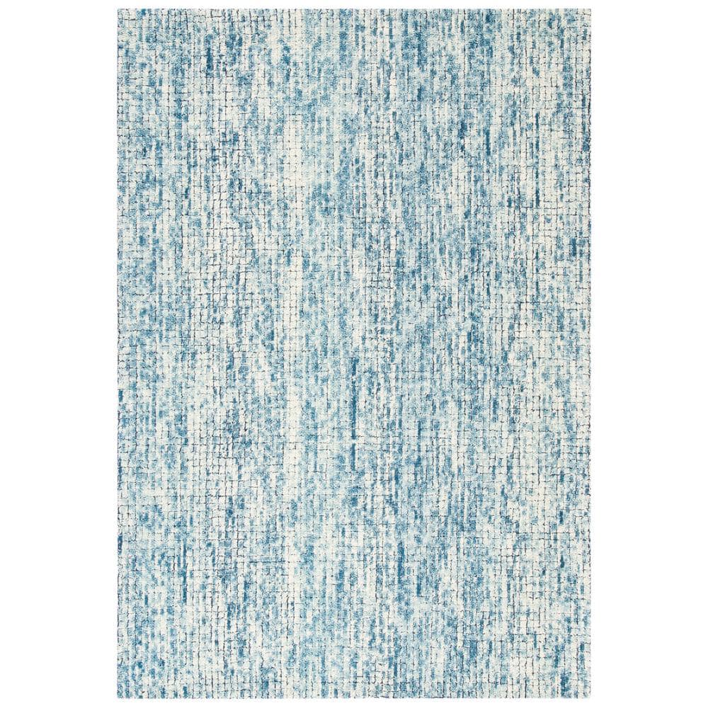 Ivory and Navy Handmade Wool Abstract Area Rug