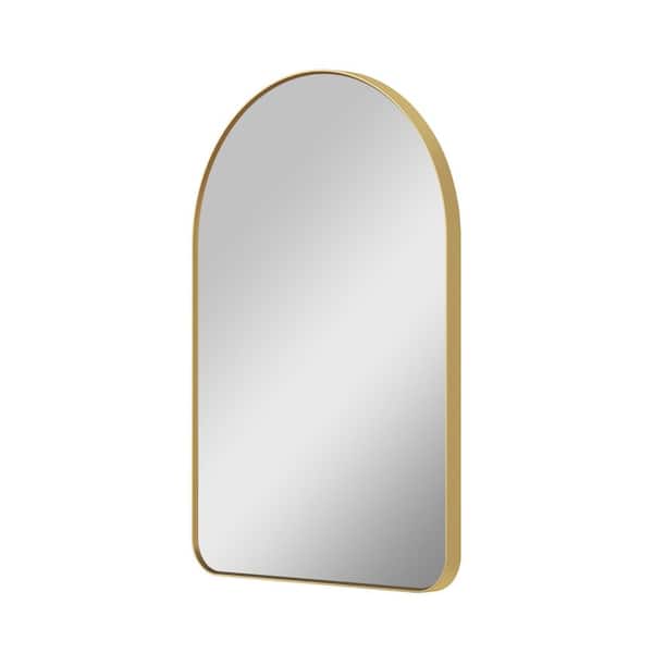 BELLA 28 in. W x 36 in. H Arch Anodized Aluminum Framed Bathroom Vanity Mirror in Brushed Gold