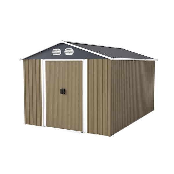 Milo 8 ft. W x 12 ft. D Outdoor Brown Metal Storage Shed with Lockable Sliding Doors, Air Vents (81.47 sq. ft.)