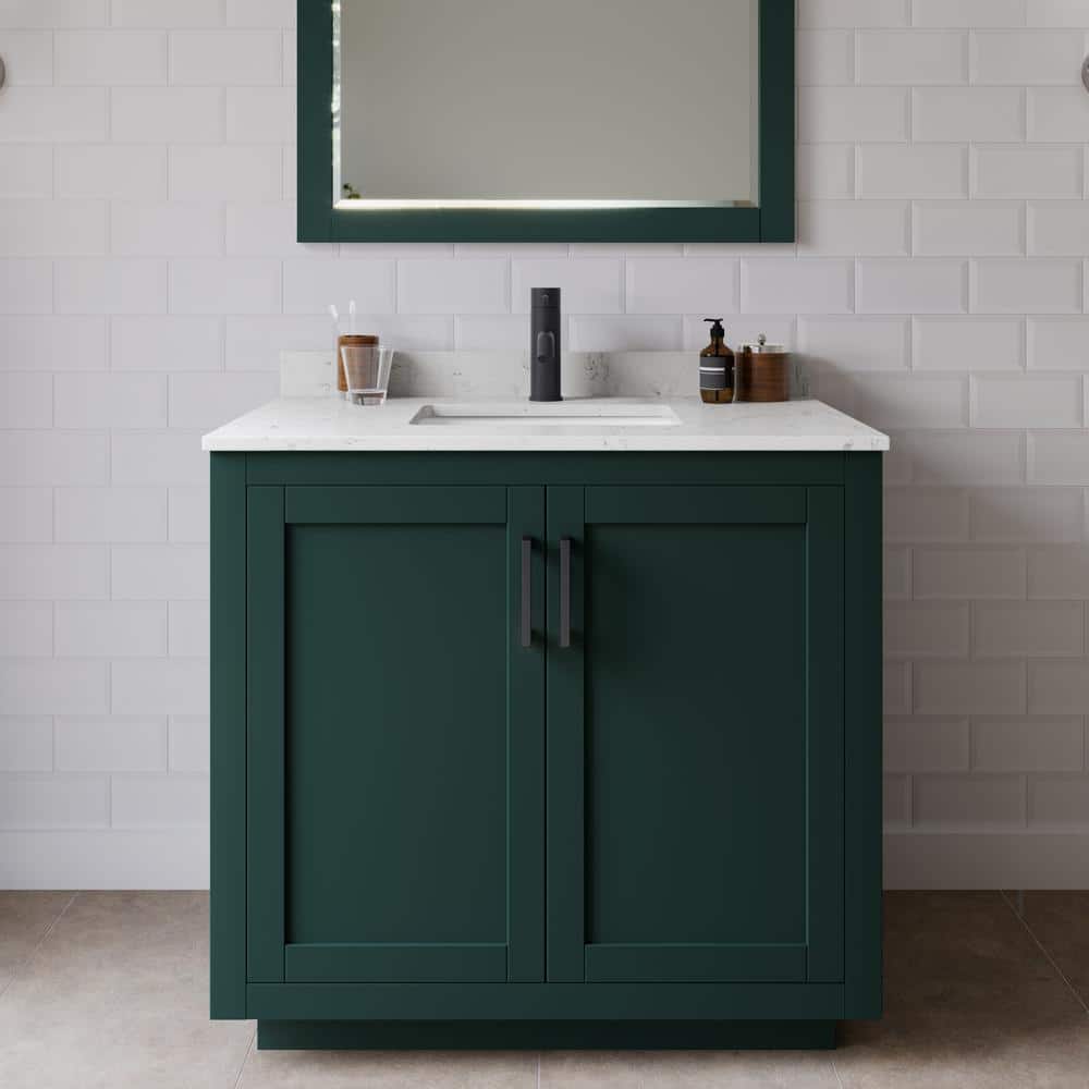 Miranda 36 in. W x 22 in. D x 33.75 in. H Single Sink Bath Vanity in Green with Carrara Cultured Marble Top and Mirror price history on PriceWatchPro