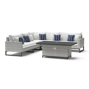 Milo Grey 6-Piece Wicker Fire Sectional Patio Conversation Set with Sunbrella Centered Ink Cushions