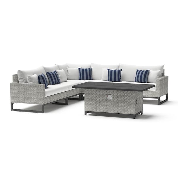 RST BRANDS Milo Grey 6-Piece Wicker Fire Sectional Patio Conversation Set with Sunbrella Centered Ink Cushions