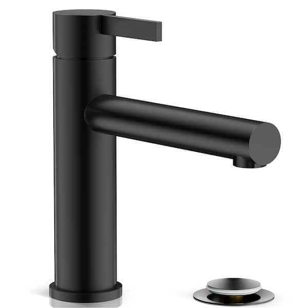 Phiestina 1 Hole Single Handle Bathroom Sink Faucet, Bathroom Vanity Faucet Matte Black  with Metal Pop-up Drain