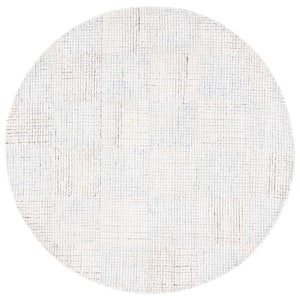 Abstract Ivory/Blue 6 ft. x 6 ft. Square Marled Round Area Rug