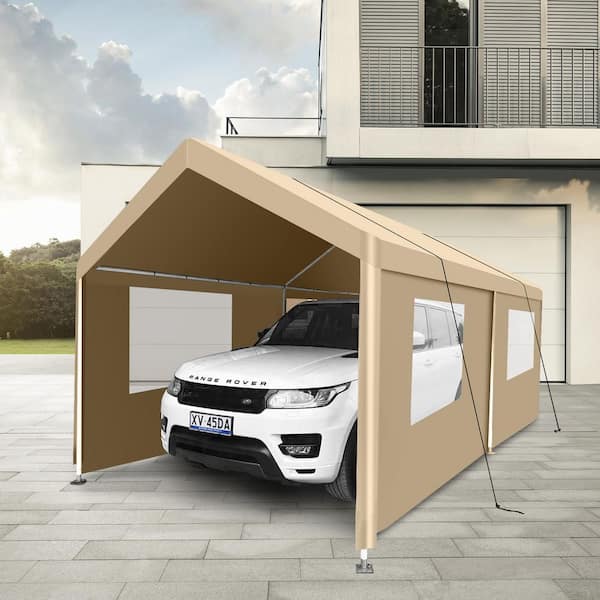 10 ft. W x 20 ft. D x 10 ft. H Khaki Heavy Duty Portable Carport Garage Tent Vehicle Storage