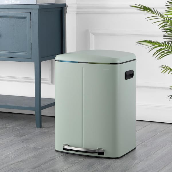 Marco Rectangular 10.6-Gal. Double Bucket Trash Can with Soft-Close Lid, Pistachio Gelato