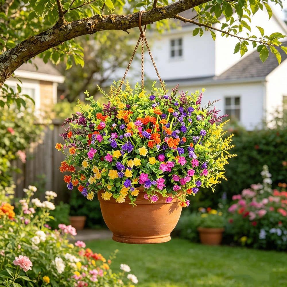 13.4 in. Multi-colored Outdoor Artificial Shrubs Flowers Fake Silk