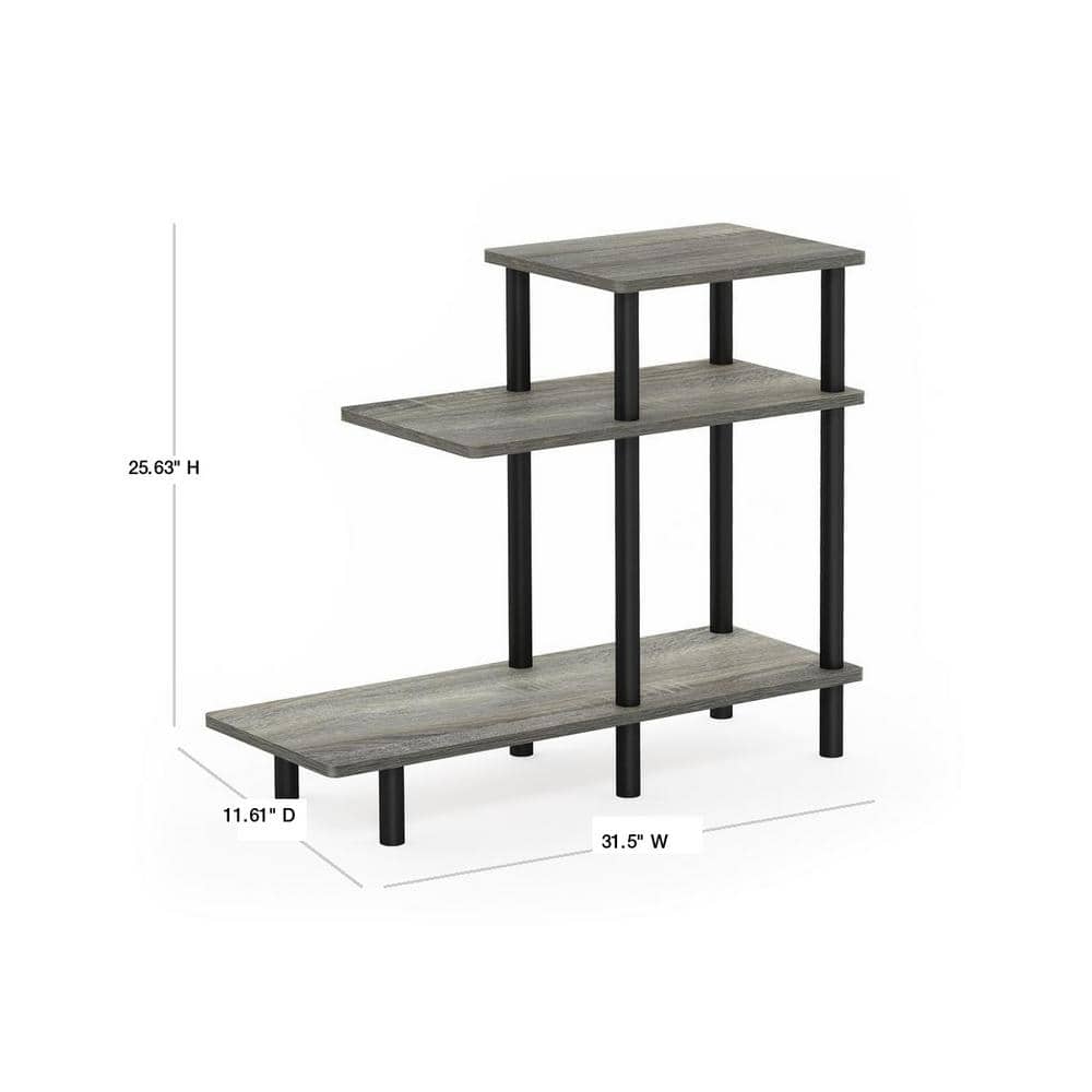French Oak Grey and Black 3-Tier Rectangular Wood Side Table