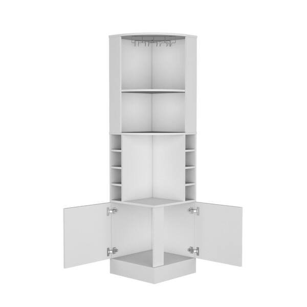 Flynama Corner Bar Cabinet, Double Door Cabinet, Glass Rack, Eight