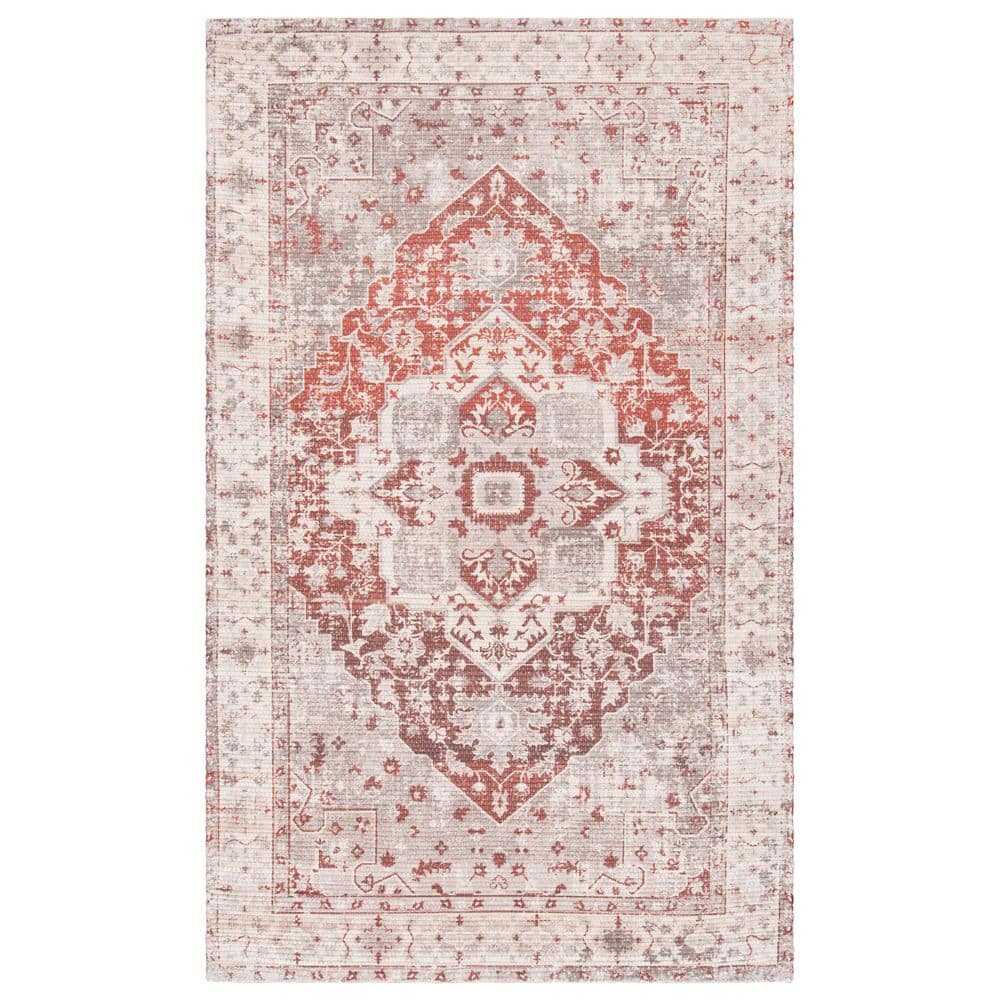Distressed Cream Rust Rug SAFAVIEH Saffron 3 ft. x 5 ft. Ivory/Rust Ornate Distressed Medallion ...