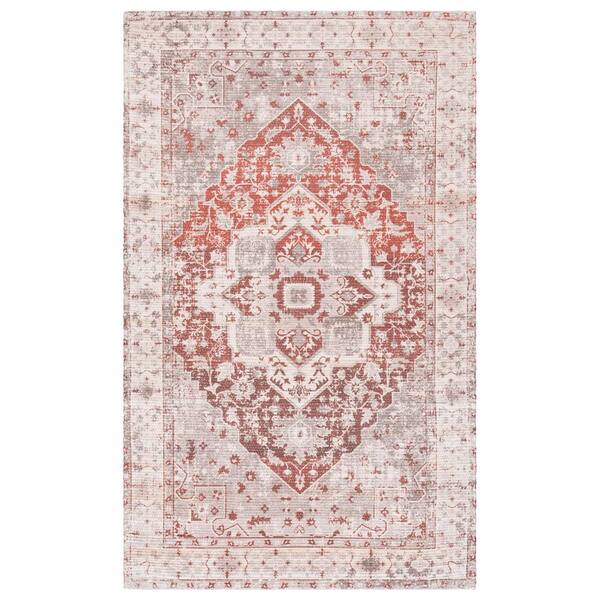 Rust And Ivory Check Rug SAFAVIEH Saffron 5 ft. x 8 ft. Ivory/Rust Ornate Distressed Medallion ...
