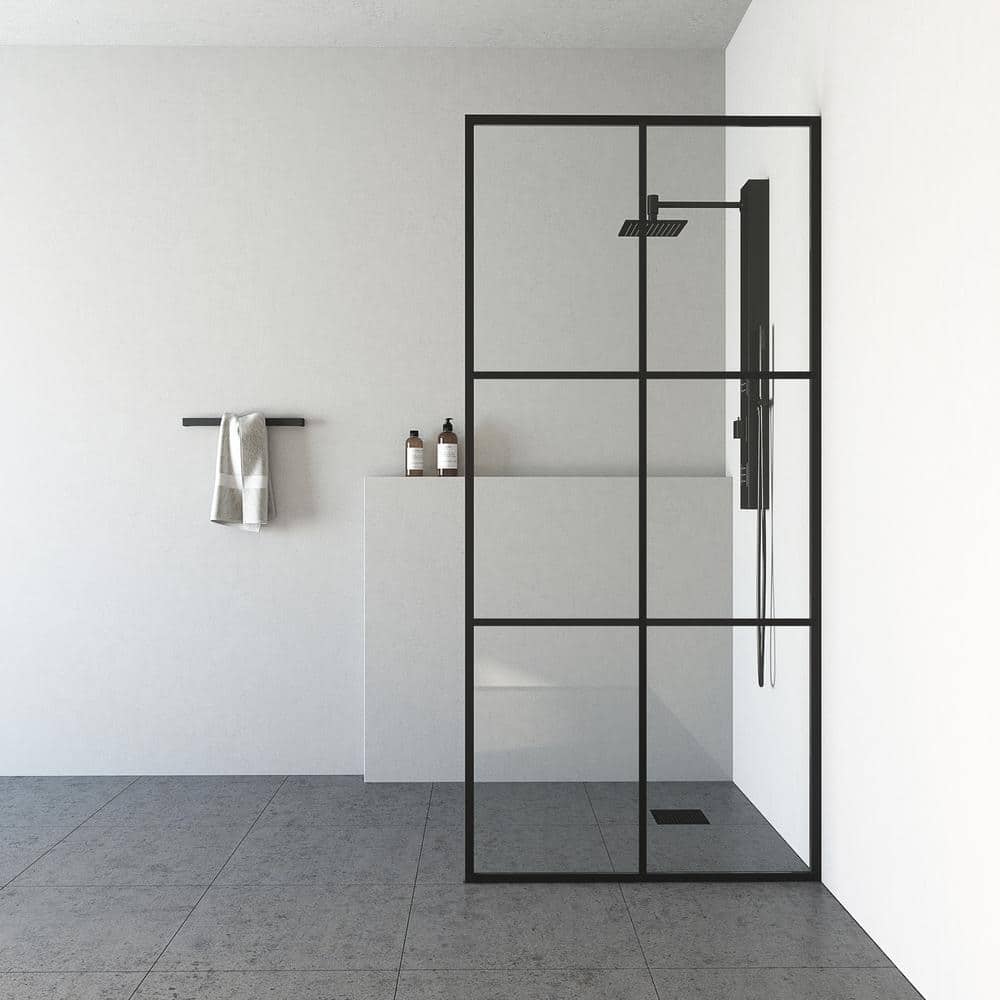 Ventana 34" W x 74" H Matte Black Framed Shower Screen
