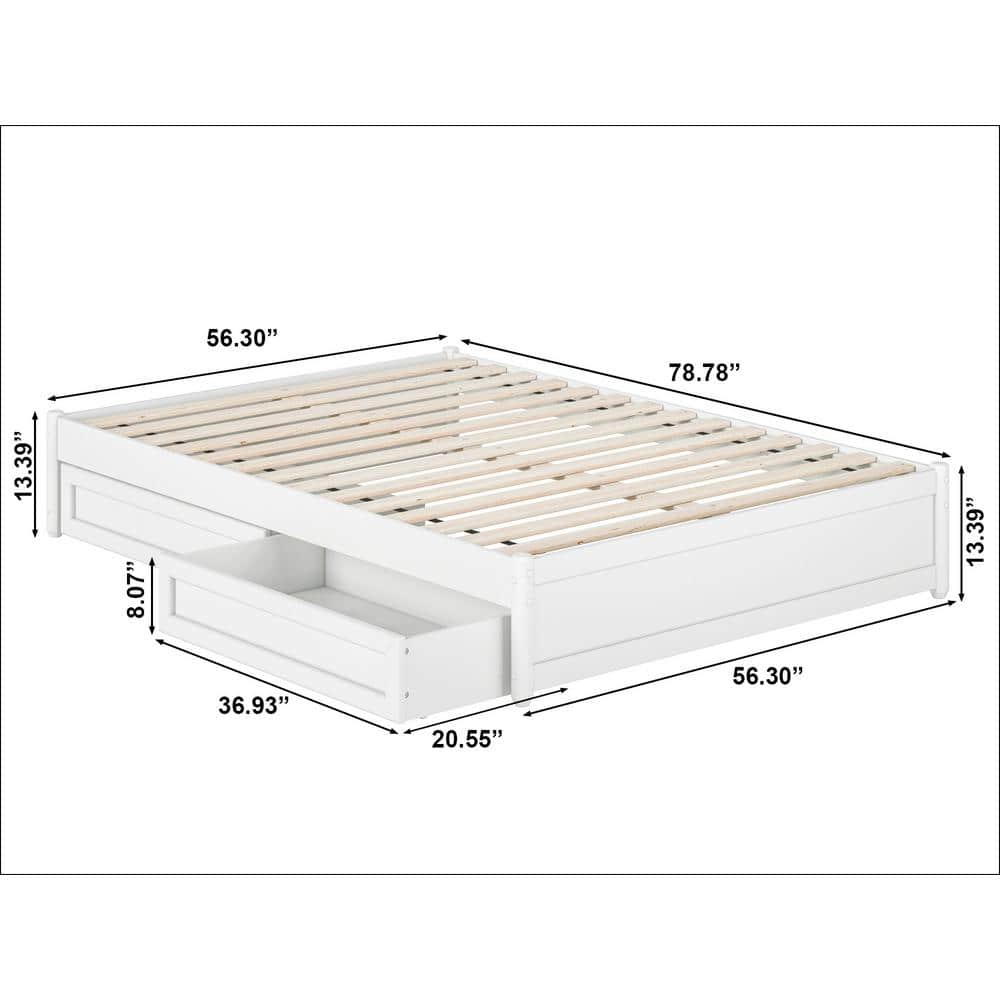 Barcelona White Full Wood Panel Platform Bed with Storage Drawers