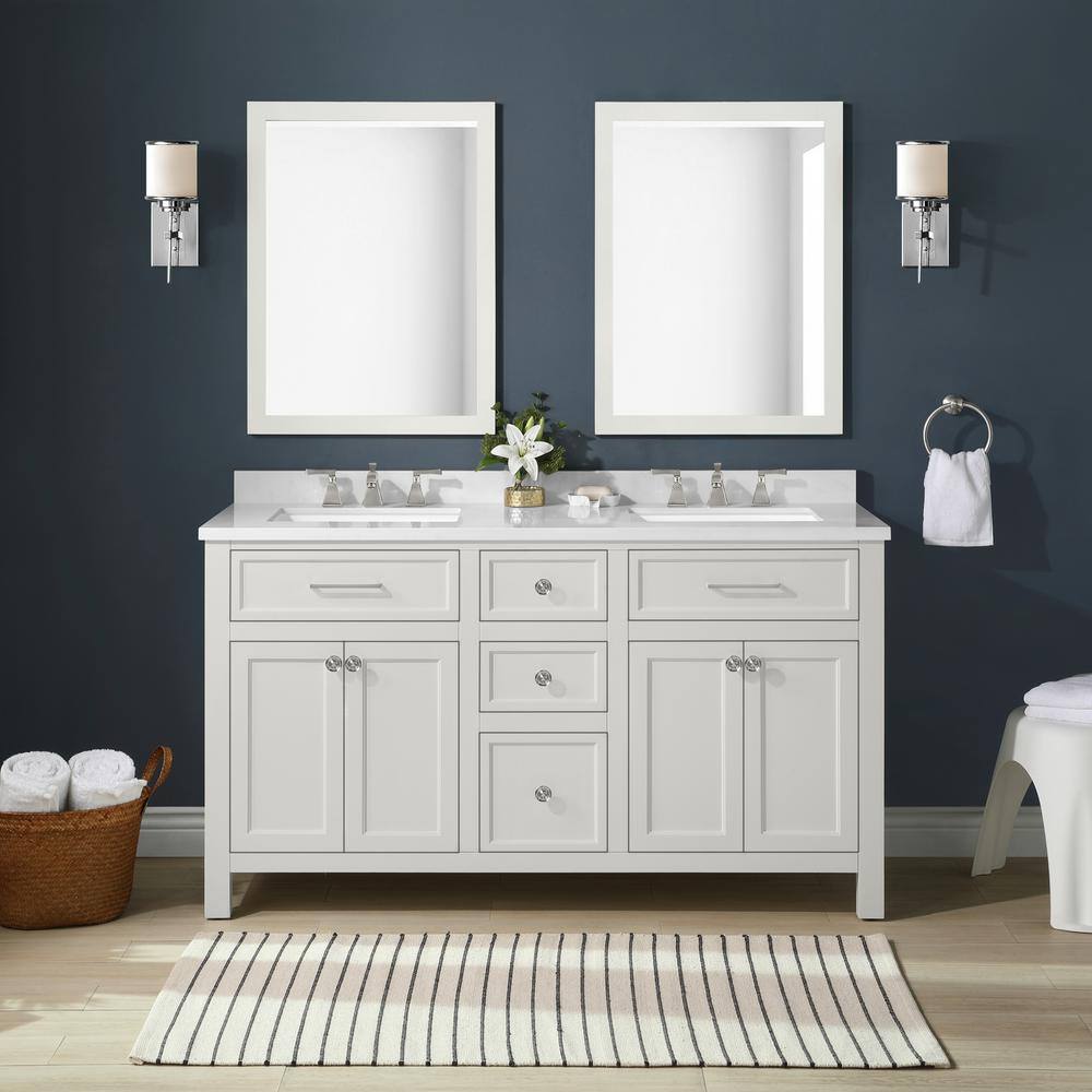 Martha Stewart Living Oakland 60 in. Bath Vanity in White Picket Fence ...