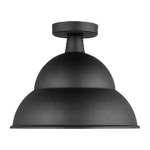 Barn Light 1-Light Black Exterior Outdoor Flush Mount Ceiling Light with LED Light Bulb Included