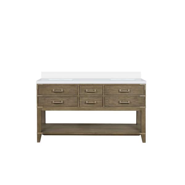 Irvington 60 in W x 22 in D Grey Oak Double Bath Vanity with Cultured Marble Top