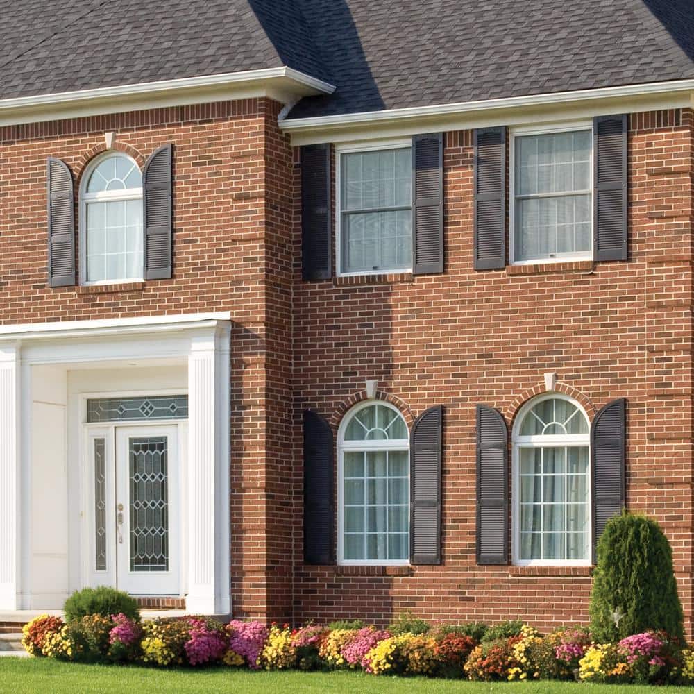 Builders Edge 14.5 in. x 39 in. Louvered Vinyl Exterior Shutters Pair in White