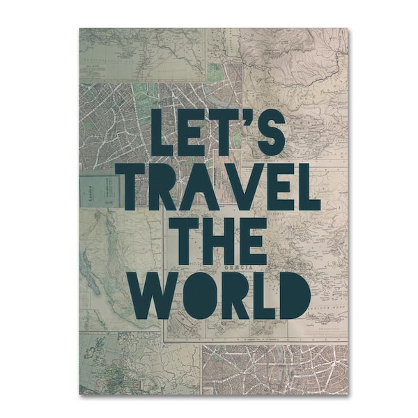 Trademark Fine Art 14 in. x 19 in. Travel the World by Leah Flores Floater Frame Typography Wall Art