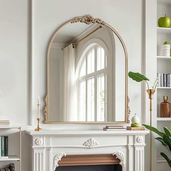 Elevatehome 24 in. W x 32 in. H Modern Gold Arched Framed Accent Dresser Mirror Accent Wall Decorative Mirror