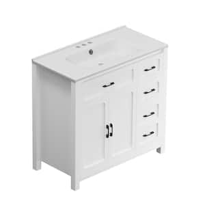 36 in. W x 18.3 in. D x 34 in. H Single Bath Vanity in White with White Marble Top