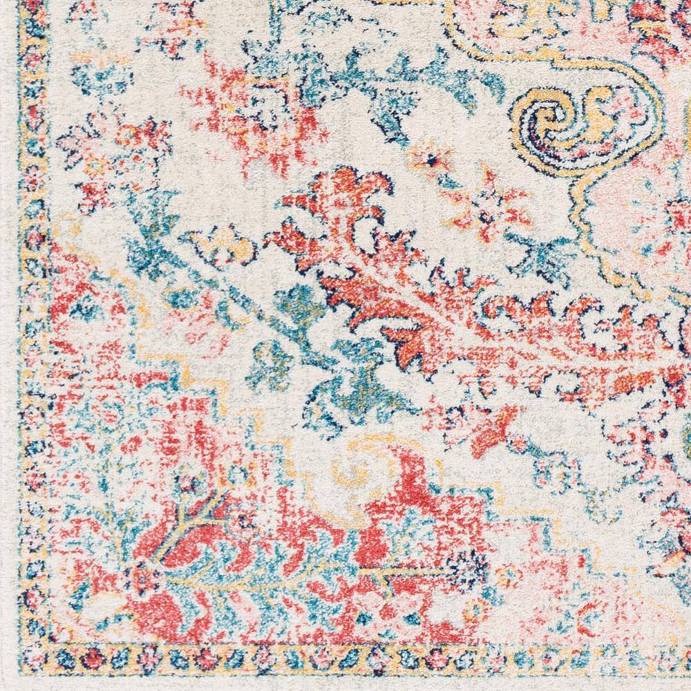 Blush and Yellow Rectangular Synthetic Medium Pile Area Rug
