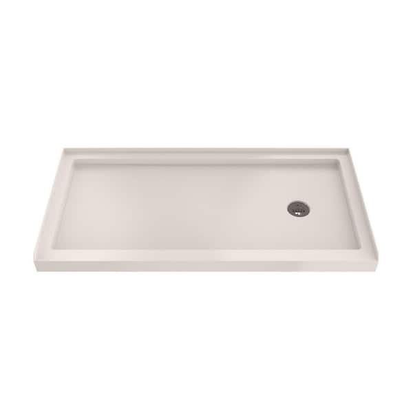 Slimline 60 in. L x 36 in. W Alcove Rectangular Biscuit Shower Pan Base with 2 in. Round Right Drain in Matte Black