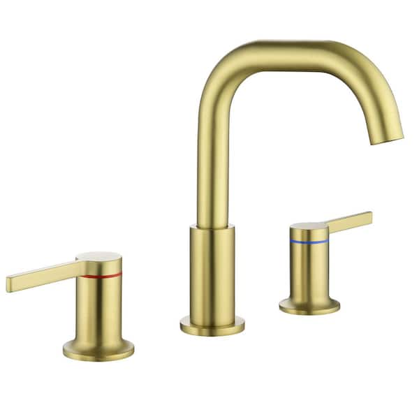 Zalerock 8 in. Widespread Double Handle Bathroom Faucet with 360-Degree Rotation in Brushed Gold
