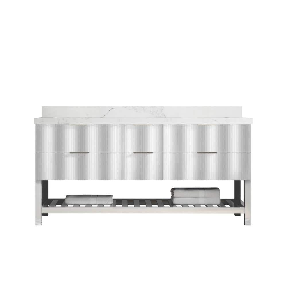 Catalina 72 in. W x 22 in. D x 36 in. H Double Sink Bath Vanity in White with 2 in. Calcutta Nuvo Qt. Top price history on PriceWatchPro