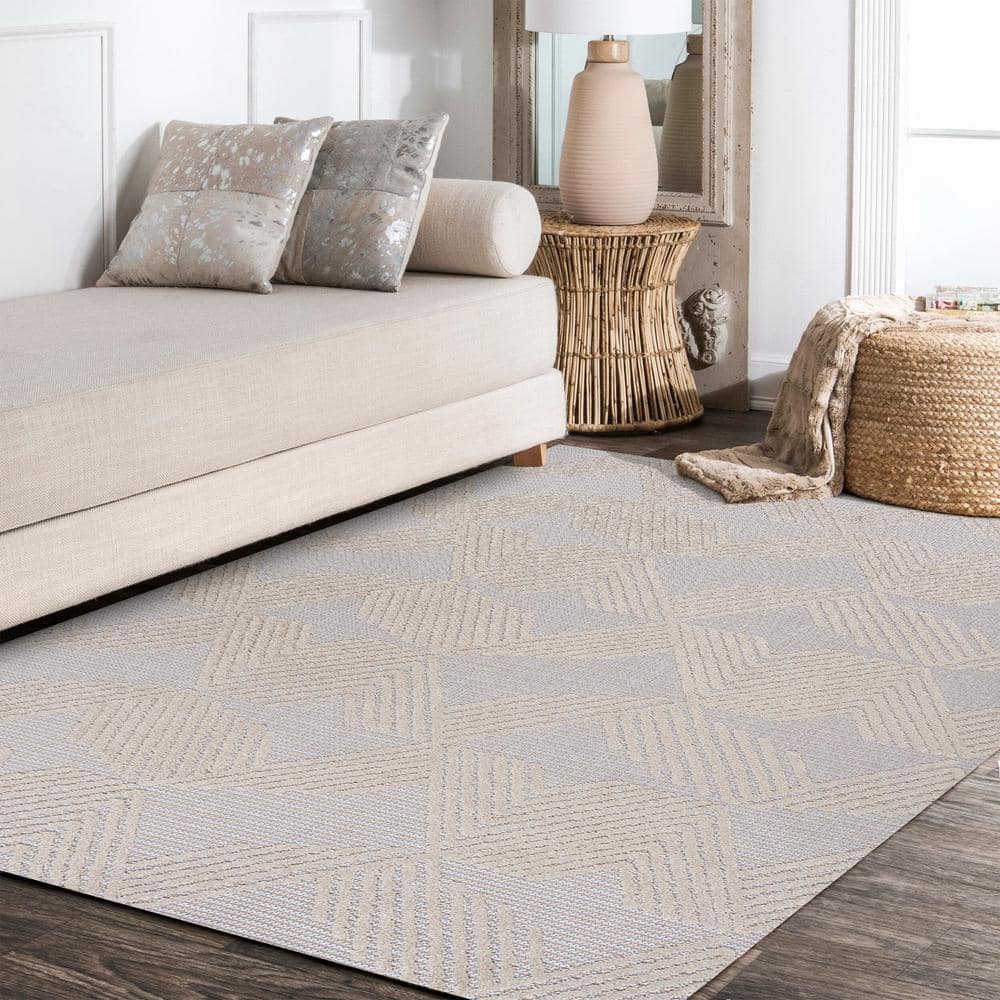 Ivory Geometric Art Deco 8' x 10' Reversible Synthetic Area Rug
