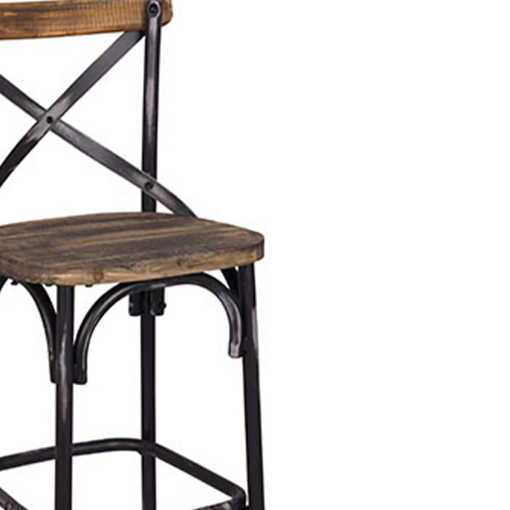 Vintage Walnut and Antique Black Metal Bar Chair, 43"