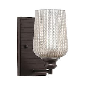 Albany 1-Light Espresso 5 in. Wall Sconce with Silver Textured Glass Shade