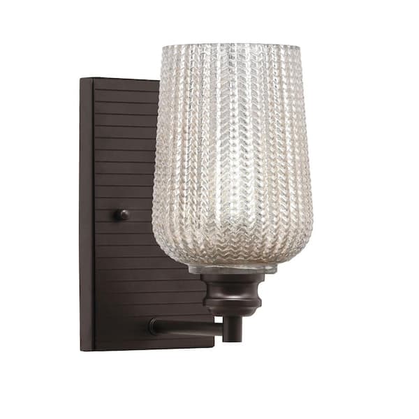 Unbranded Albany 1-Light Espresso 5 in. Wall Sconce with Silver Textured Glass Shade
