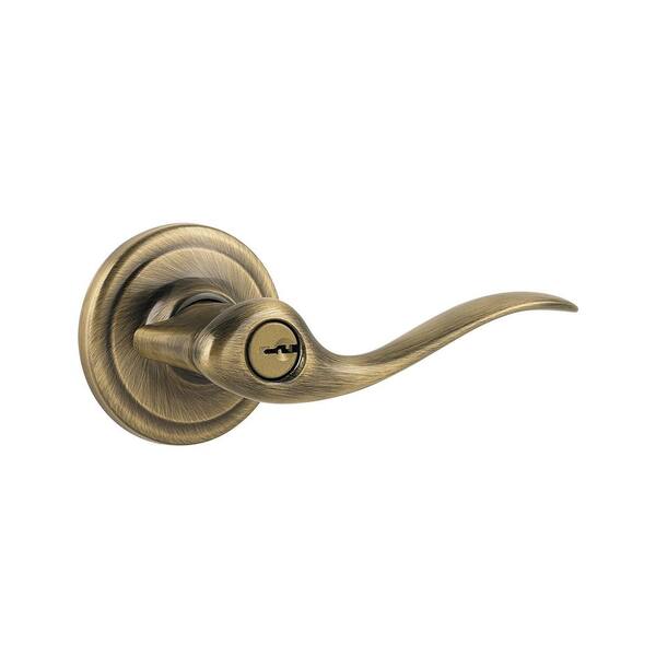 Kwikset Tustin Satin Nickel Entry Door Handle Featuring SmartKey Security