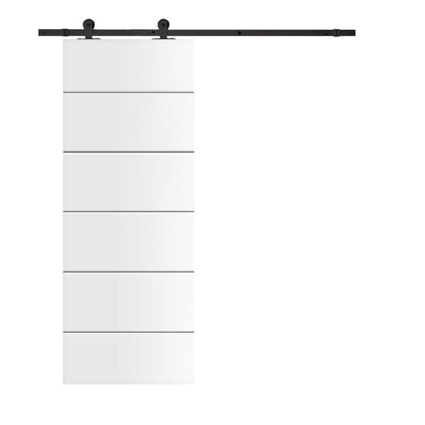 CALHOME Modern Classic 34 in. x 80 in. White Primed Composite MDF Paneled Sliding Barn Door with Hardware Kit