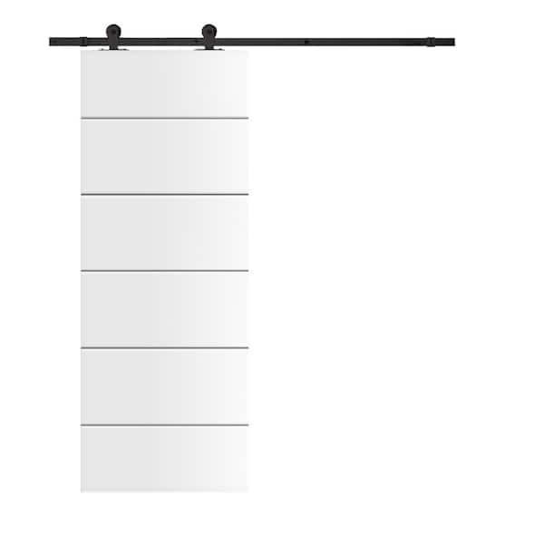 CALHOME Modern Classic 24 in. x 84 in. White Primed Composite MDF Paneled Sliding Barn Door with Hardware Kit