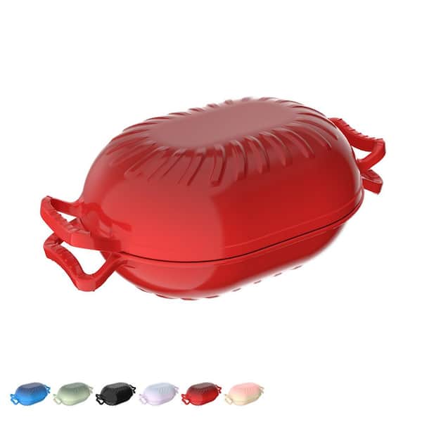 5 qt. Candy‑Shaped Enameled Cast Iron in Red Oval Bread Baker with Heat‑Resistant Mitts and Pot Mat