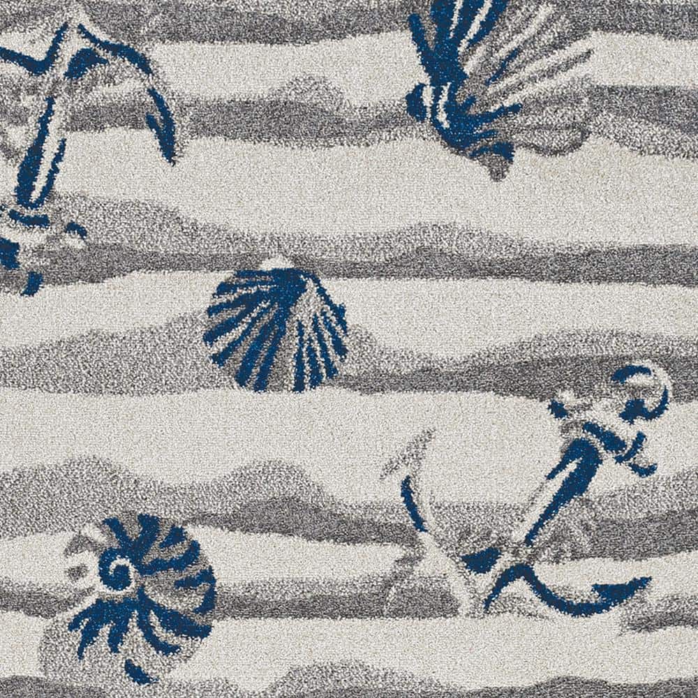 Lucia Ivory and Blue Seashore Tufted Rectangular Rug