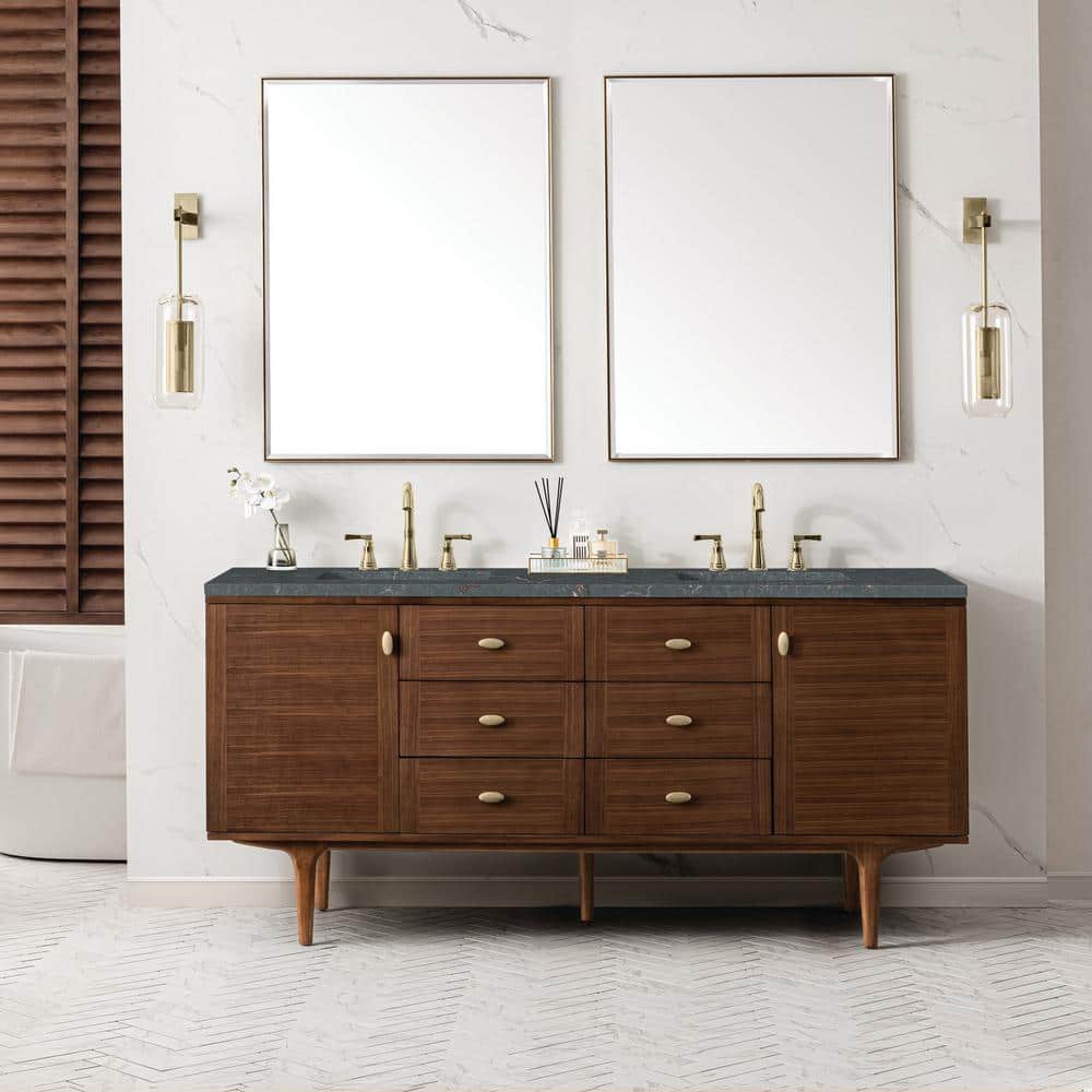 Amberly 72.0 in. W x 23.5 in. D x 34.7 in. H Bathroom Vanity in Mid-Century Walnut with Parisien Bleu Top price history on PriceWatchPro
