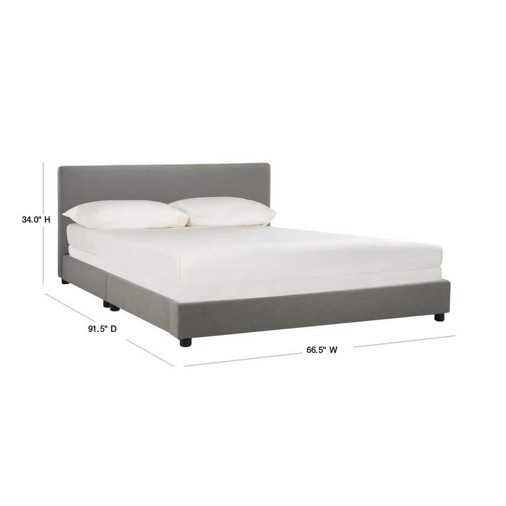 Gray Linen Tufted Upholstered Queen Platform Bed with Headboard