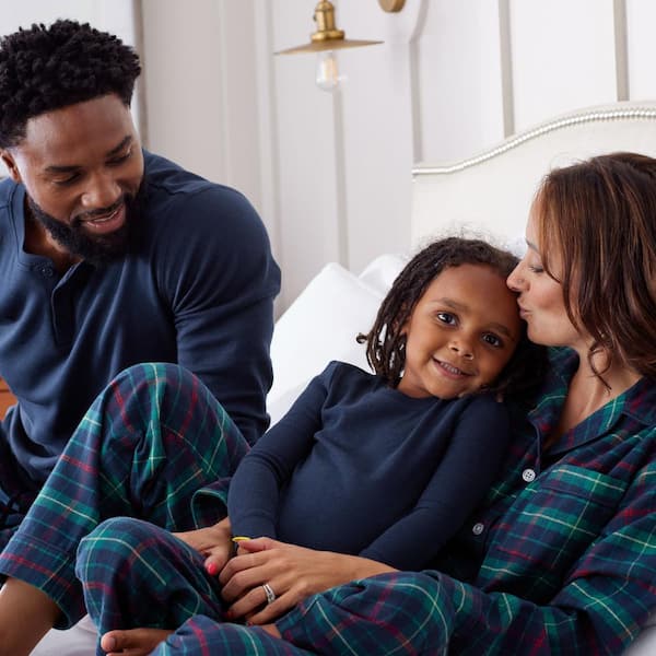 The Company Store Company Cotton Family Flannel Holiday Plaid Kids Toddler  3T Navy Multi Solid Top Pajama Set 60016 - The Home Depot