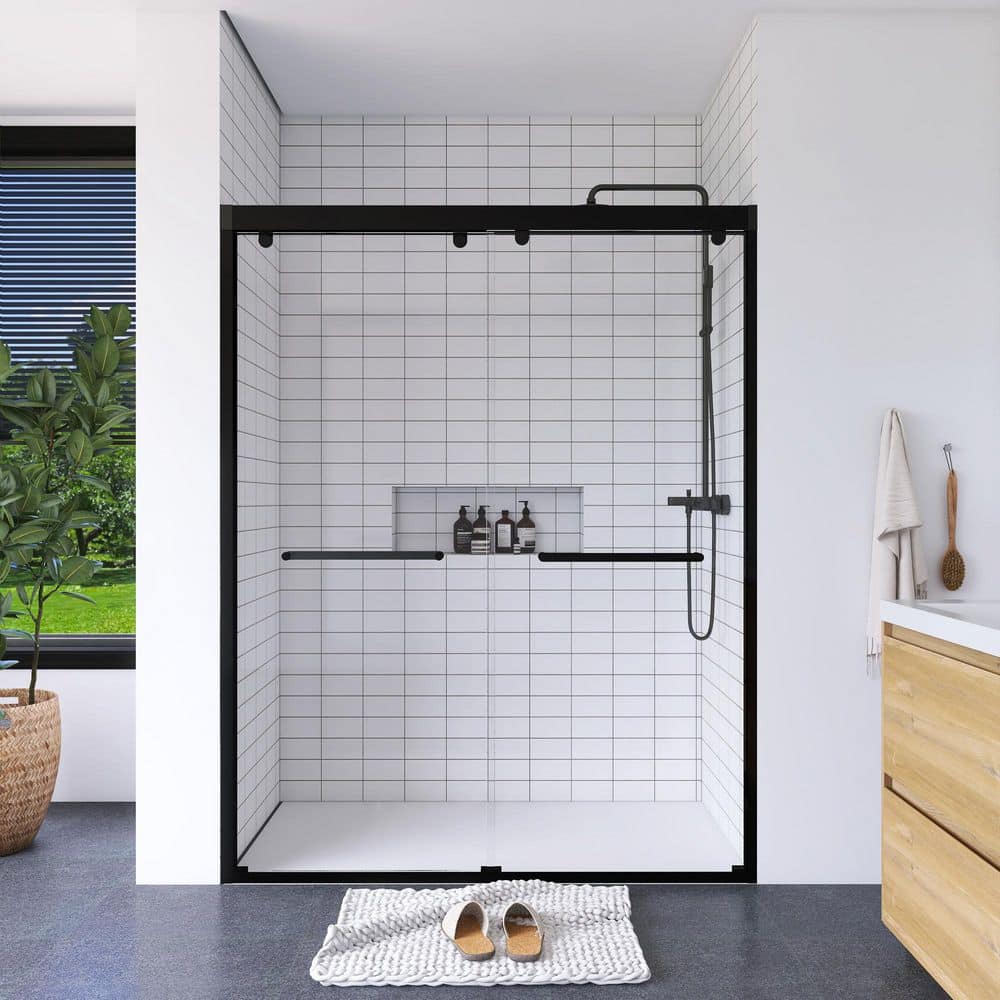 60" Matte Black Aluminum Framed Double Sliding Shower Door